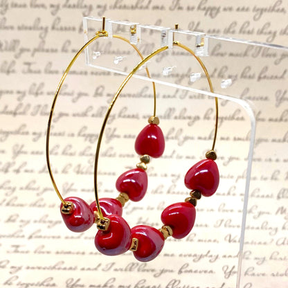 Red and Gold Hearts Hoops Earrings