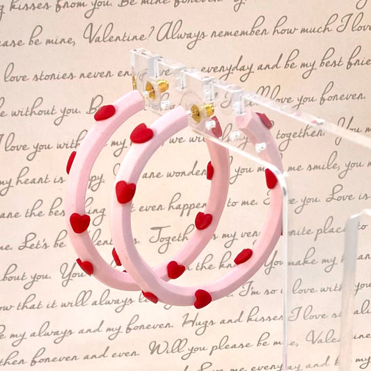 Pink hoops with hearts earrings