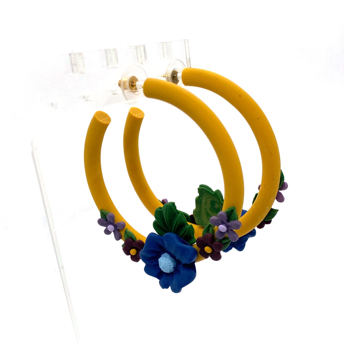 Mustard Hoop Flower Half Wreath Earrings