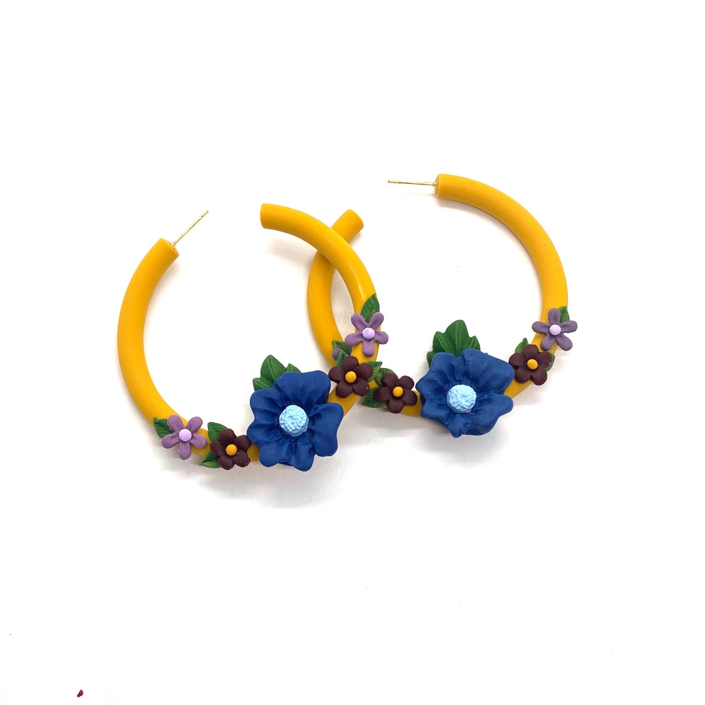 Mustard Hoop Flower Half Wreath Earrings