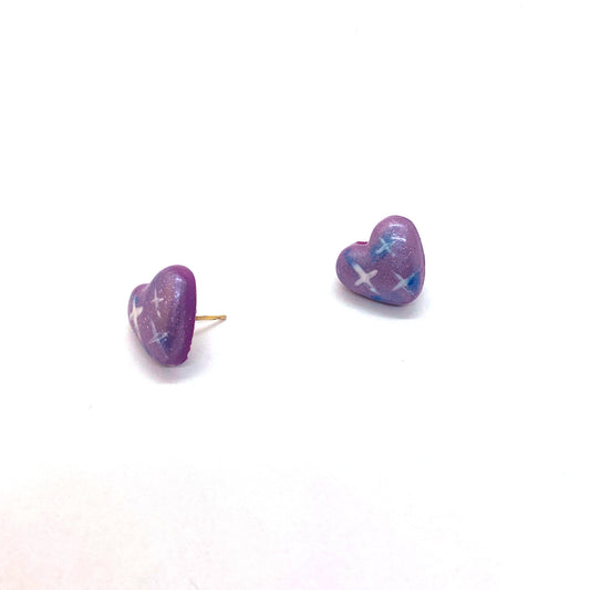 Purple Galaxy Heart stud earrings